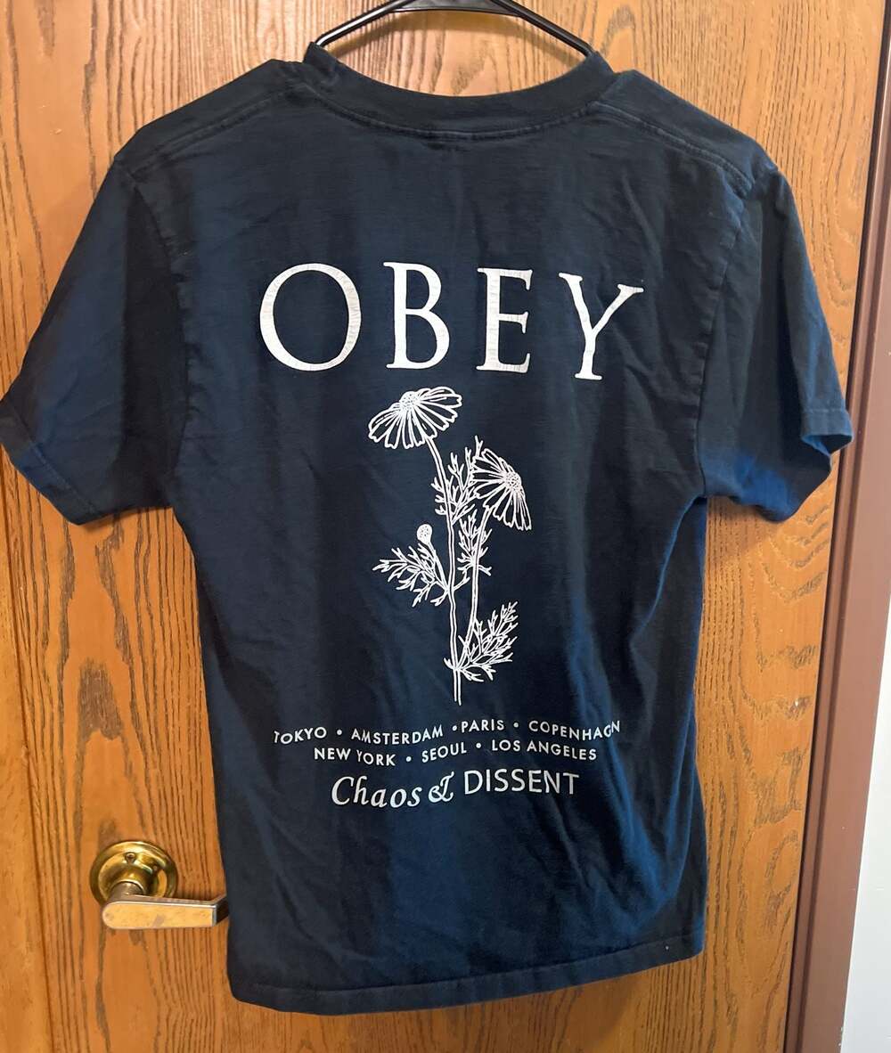 Obey Men's Floral Stem Chaos & Dissent Black Graphic T-Shirt